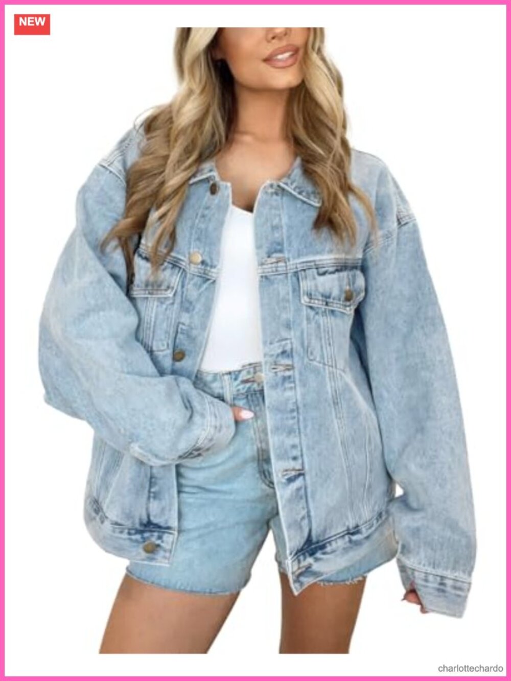 Oversized Women's Long Denim Jean Trucker Jacket Button Down Shacket
